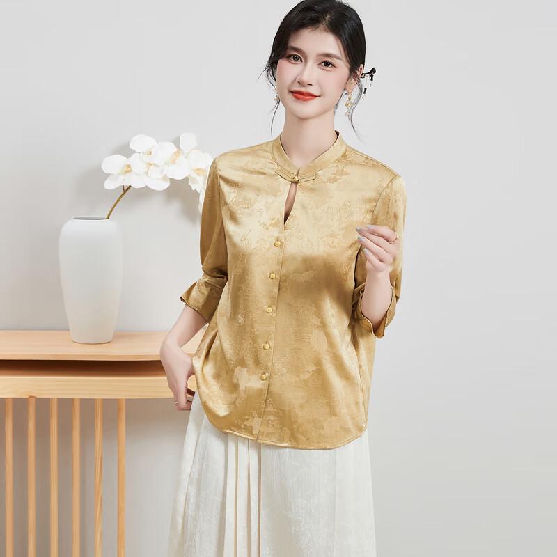 New Chinese Style Mulberry Silk Jacquard Long-Sleeve Shirt