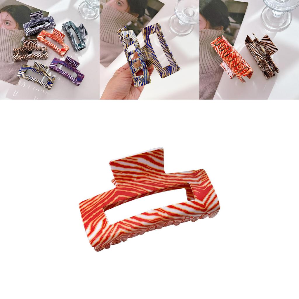 Fashionable Brown Striped Pvc Large Square Hair Claw Clip For Elegant Hairstyles