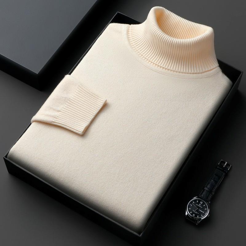 Men's Winter High Neck Thick Loose Knit Sweater - Solid Color Casual Versatile Top