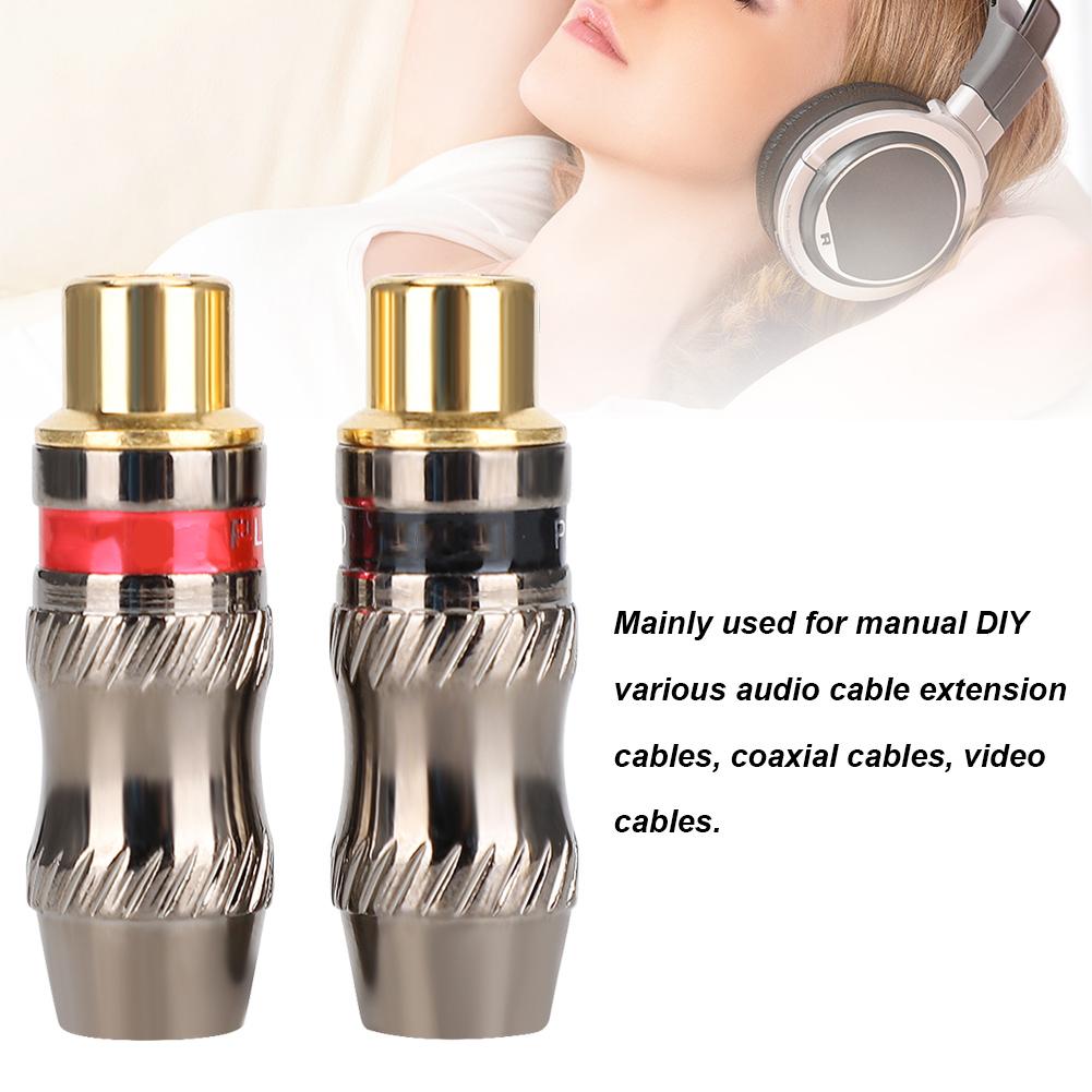 2PCS Zinc Alloy Gold Plated RCA Female Soldering Plug for DIY O Cable Extension Cable