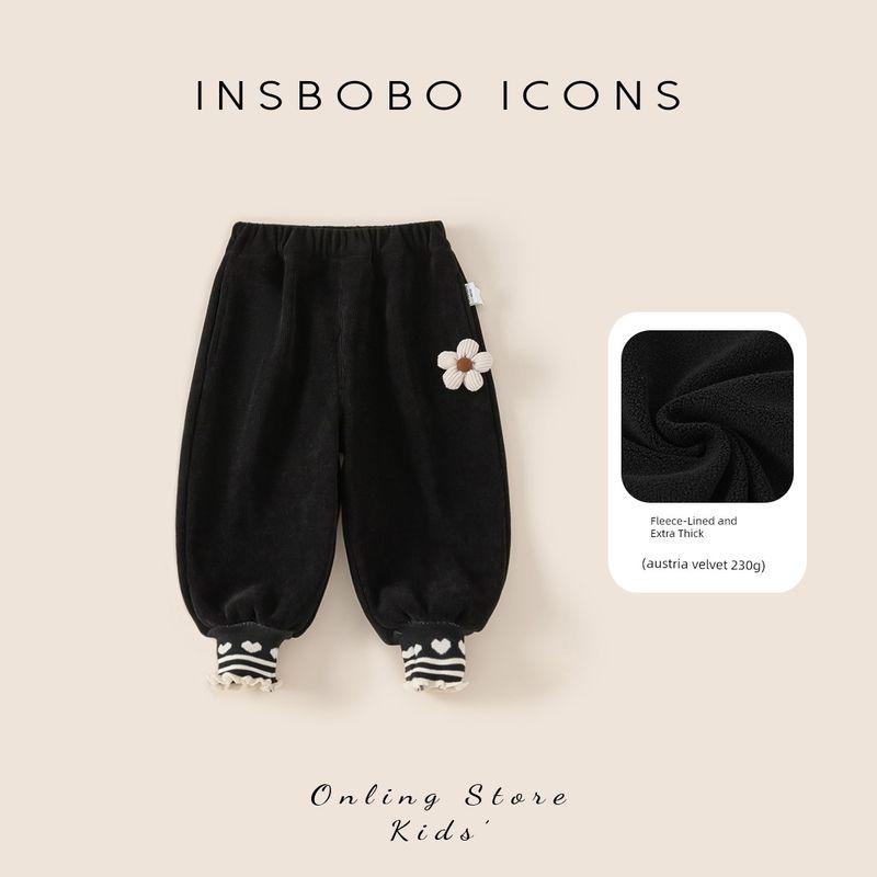 Insbobo Girls  Pants 2025 Winter New Style Baby Thickened Stylish Set Children s Autumn and Winter Warm Top Black 100