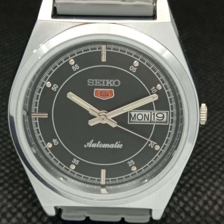 REFURBISHED VINTAGE SEIKO 5 AUTO 6309A JAPAN MENS D/D BLACK WATCH 593c-a314828-2