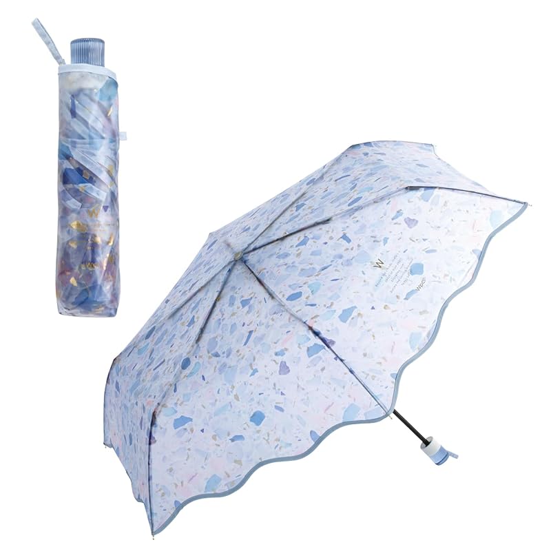 

Wpc. [Vinyl Umbrella] Pale Stone Umbrella mini blue folding umbrella Main rib 54cm ladies Fashionable cute terrazzo pattern handle clear Sparkling