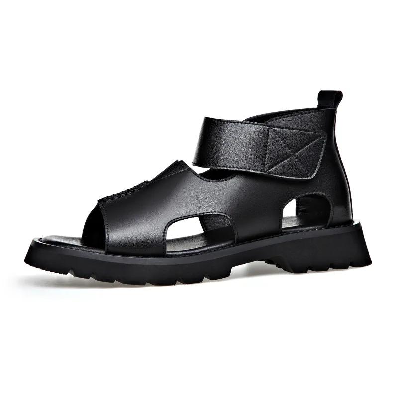 

Модные сандалии из коровьей кожи для мужчин 2025 лето новая дизайнерская модель большой размер увеличение римские пляжные туфли мужская мода повседневные черные сандалии мужчина 38 чёрный