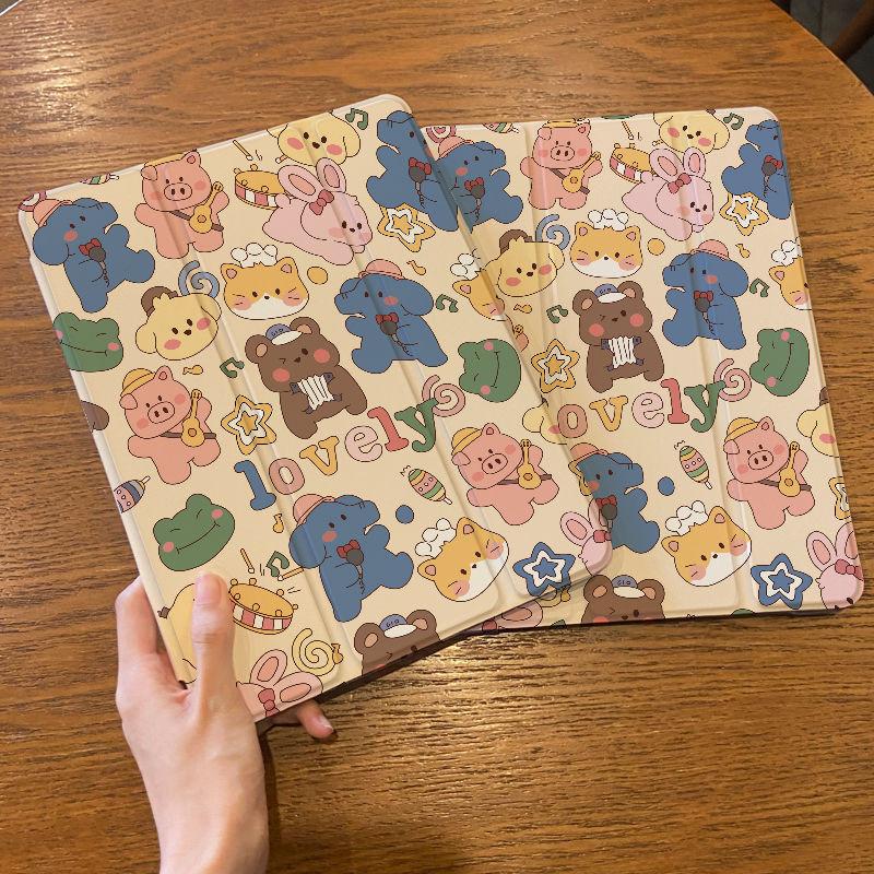 Für iPad Air6 Hülle Niedliches Lustiges Tiermuster iPad Dreifach faltbare TPU Hülle für gen9 gen8 gen7 10.2 2018/17 6. 5. 9.7 mit Stifthalter