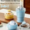 Copo de Bebida com Fabricador de Bolas de Gelo Dobrável de Silicone 2 em 1 com Canudo Embutido Molde para Bolas de Gelo Caneca de Viagem Portátil para Sucos e Coquetéis Ferramentas de Cozinha de Verão