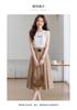 Summer intellectual elegant women's dress 2026 waist cinching slimming women's mid length skirt color blocked A-line skirt