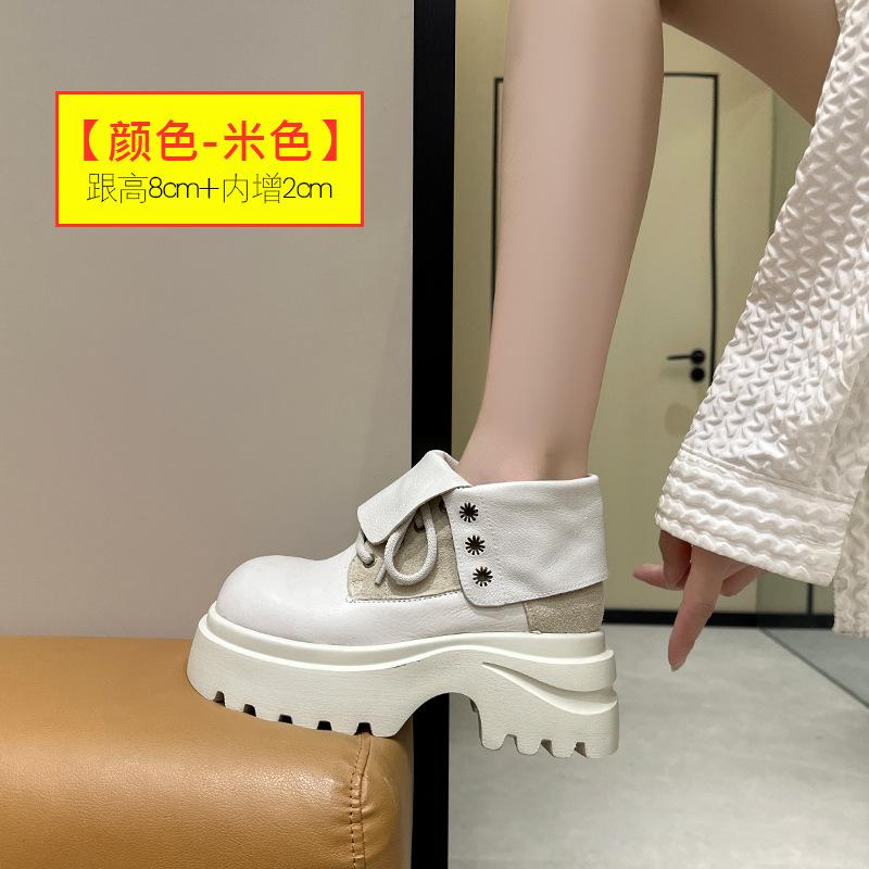 Inner heightening first-layer cowhide Martin boots women's 2025 new British style brown popular thick-soled retro locomotive boots