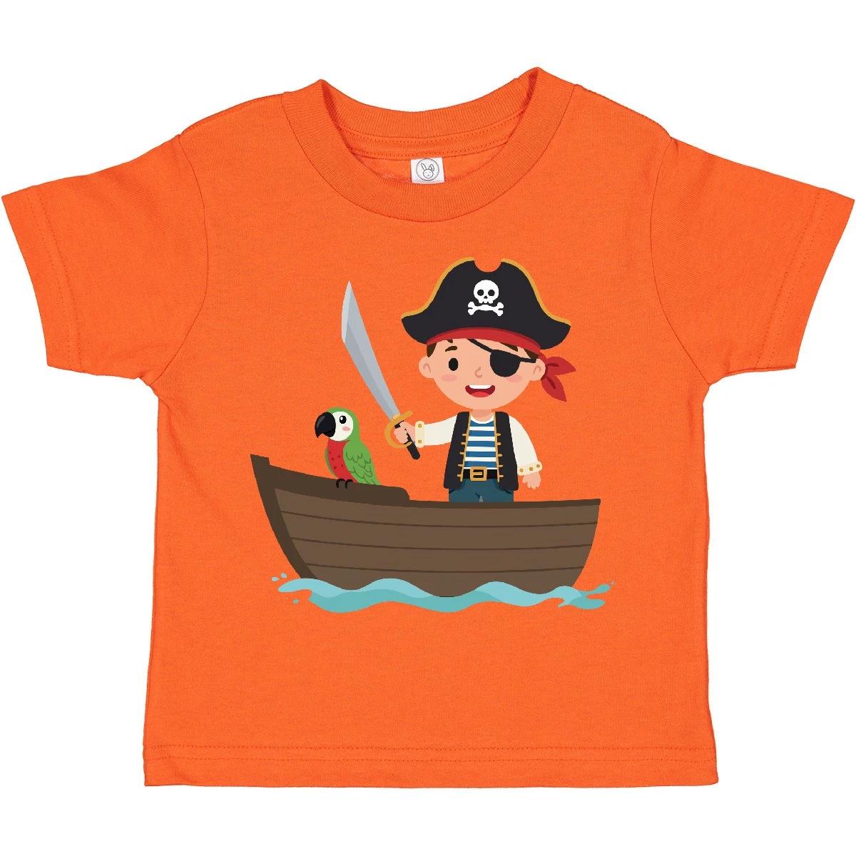 Inktastic Pirate Boy And Parrot Toddler T-Shirt Sword Boat Ship Halloween Child 100