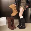 Korea Dongdaemun Niche Design Boots Women's Winter Heightening Belt Buckle Sleeve Thick-soled Knight Boots Long Boots