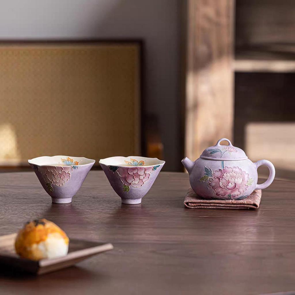 Peony Lid Bowl & Kung Fu Tea Set: Exquisite Ceramic Tea Brewing Gift Box for Friends