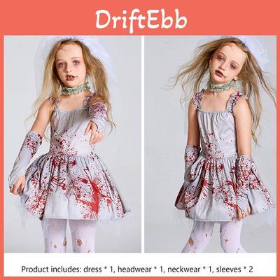Girls Horror Bloodstained Ghost Bride Cosplay Dress Halloween Parties Costume