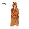 Damen Halloween Kostüm Tier Tragbare Decke Hoodie für Damen, Übergroßer Flanell Pullover Knopfleiste Decke, Cosplay Umhang Nachtwäsche Winter