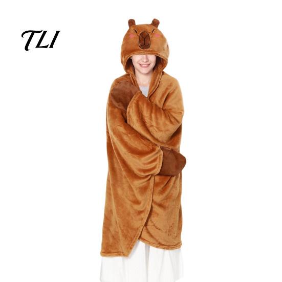 Damen Halloween Kostüm Tier Tragbare Decke Hoodie für Damen, Übergroßer Flanell Pullover Knopfleiste Decke, Cosplay Umhang Nachtwäsche Winter