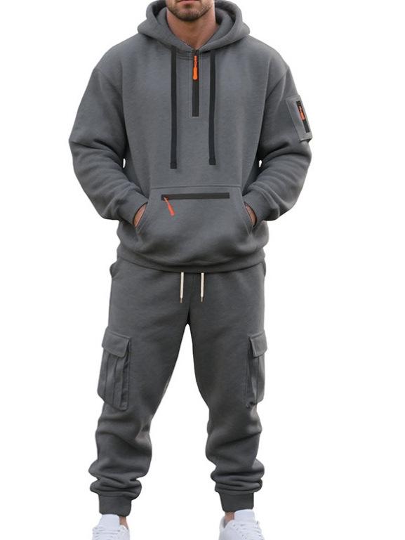 2025 Men's Multi-Pocket Casual Sports Half-Zip Hoodie Set