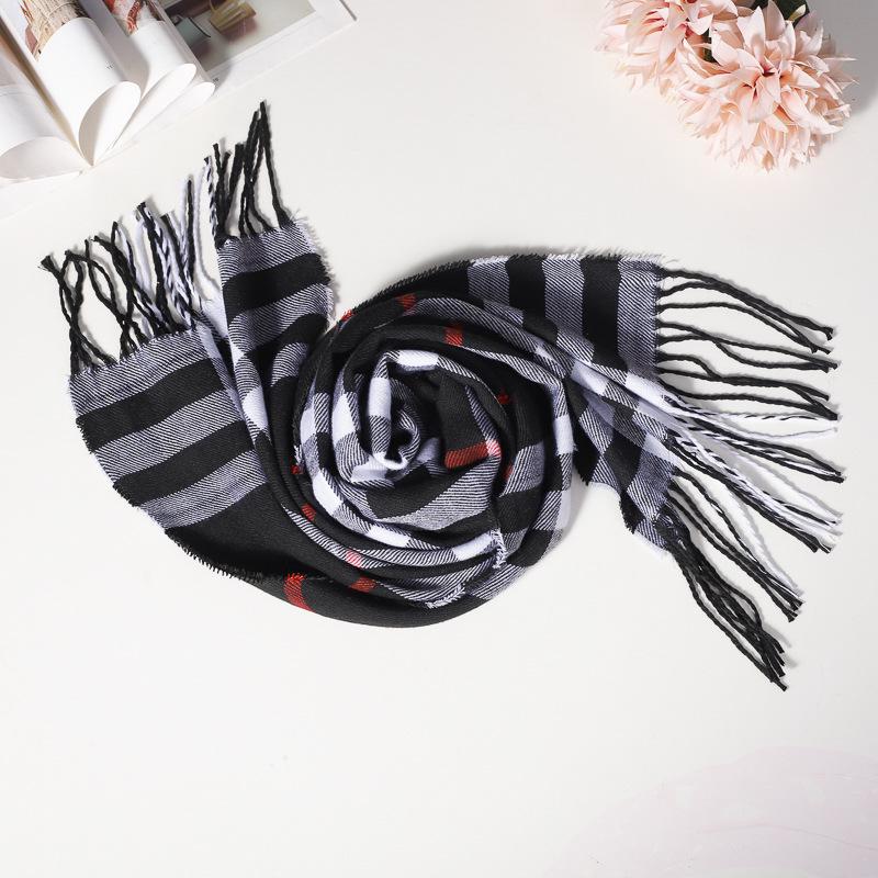 Stylish British Plaid Cashmere-Feel Scarf for Men & Children - Autumn/Winter Warm Shawl & Snood