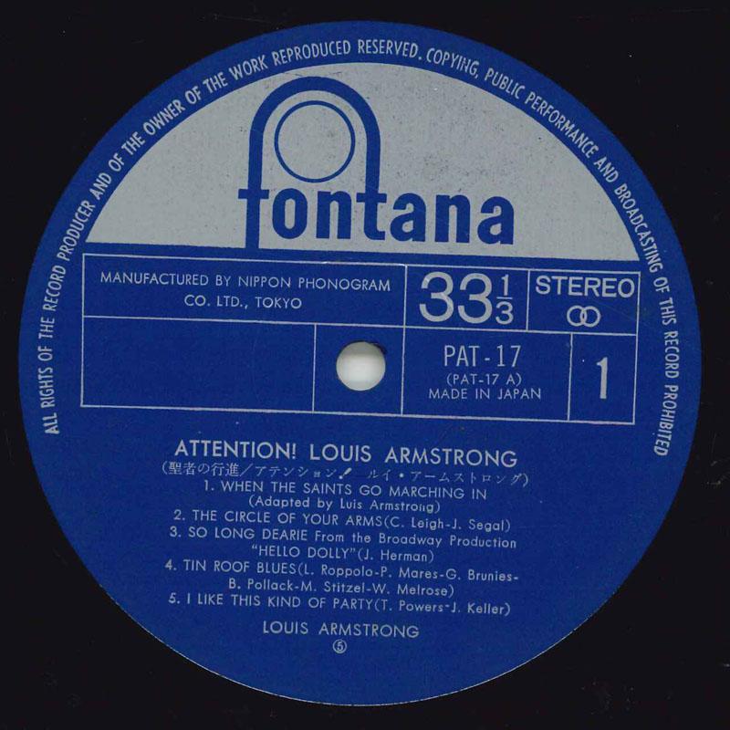 

LP Record LOUIS ARMSTRONG - Attention! PAT17 FONTANA 1973 Japan Jazz Used