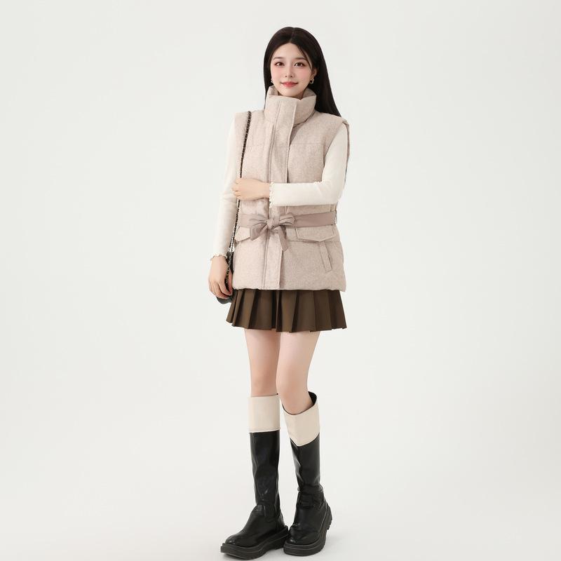 

New Sleeveless Waist Belted Down Cotton Vest Women s Short Warm Vest Jacket XXL