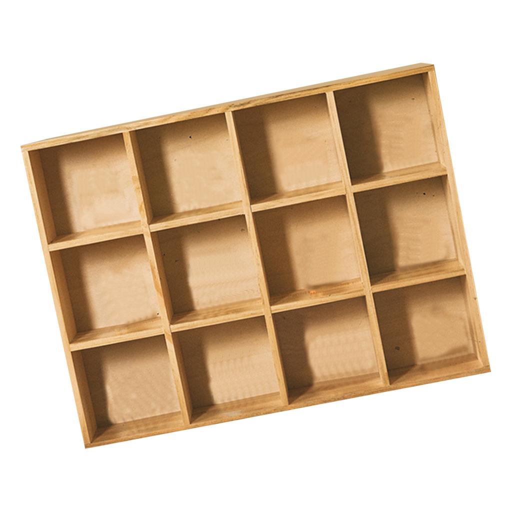 12 Grids Action Figure Wooden Storage Shelf Figure Wood Shadow Box Shelf Organizer for Bedroom