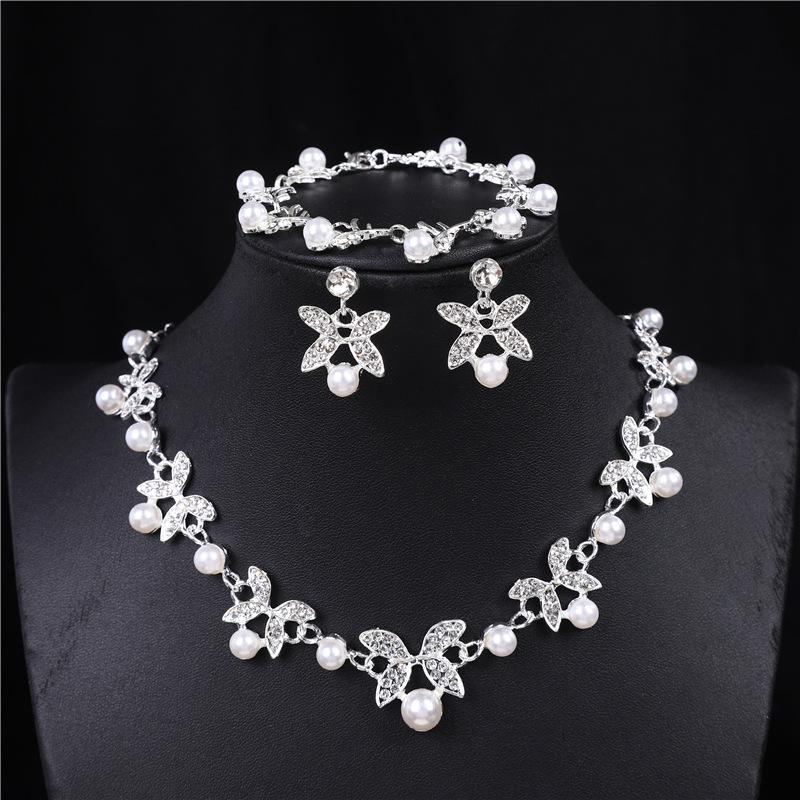 Fashion Pearl Necklace Set For Women - Bracelet And Earrings Set Wedding Jewelry Set For Brides.