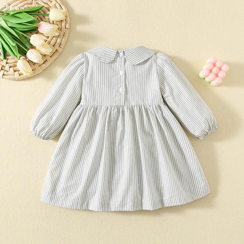Spring and Autumn New Girls' Dress Embroidered Pumpkin Halloween Long Sleeve Striped Princess Dress
