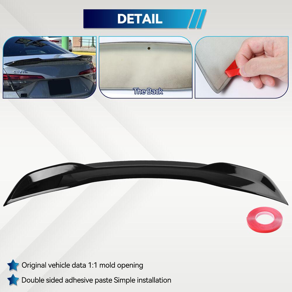 For Honda Civic 2022 2023 2024 4Dr Si Factory Style Trunk Spoiler Wing GLOSS BLACK / Carbon Fiber Color Sports Blade Tail Wing