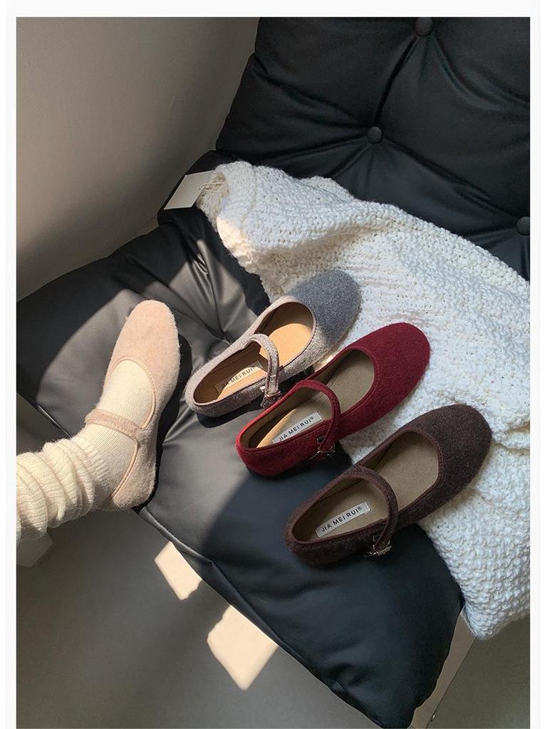 Jiayuanxi Women's Fleece-Lined Round Toe Mary Jane Flats for Autumn/Winter