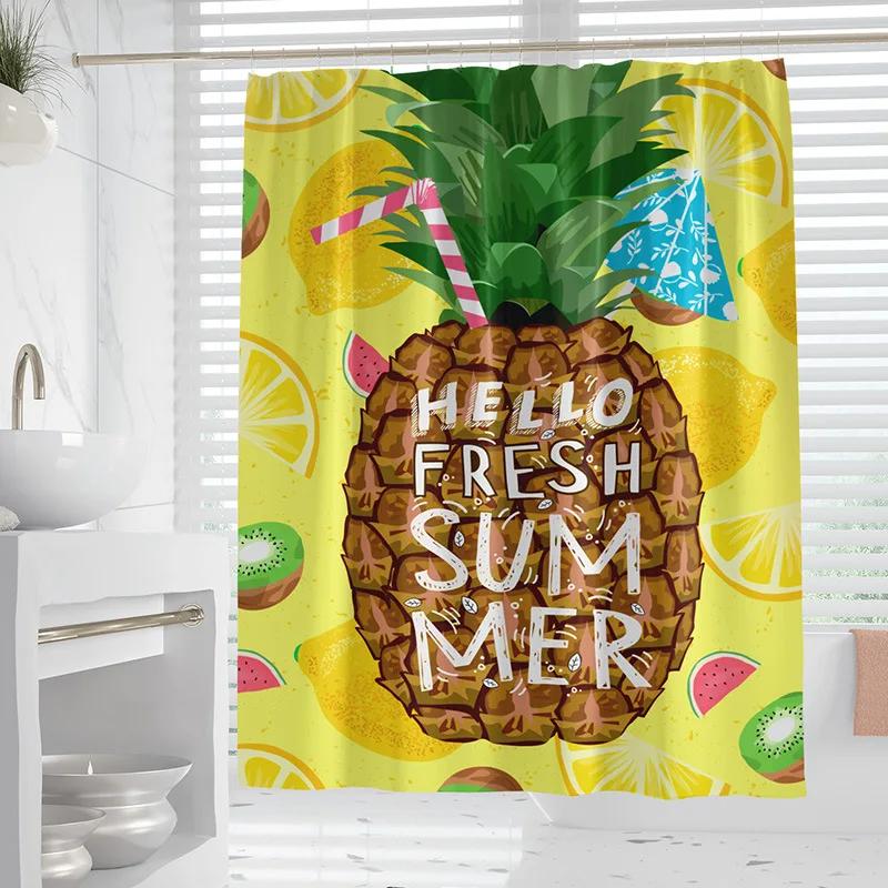 

Summer Tropical Vacation Ocean Shower Curtain Seahorse Pineapple Palm Tree Cool Waterproof Set For Bathroom With Hook Home Decor W60H190(CM)-1 Pcs