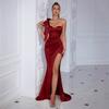 2025 schulterfreies langes Abendkleid mit Schlitz - einfarbig, modisch, sexy