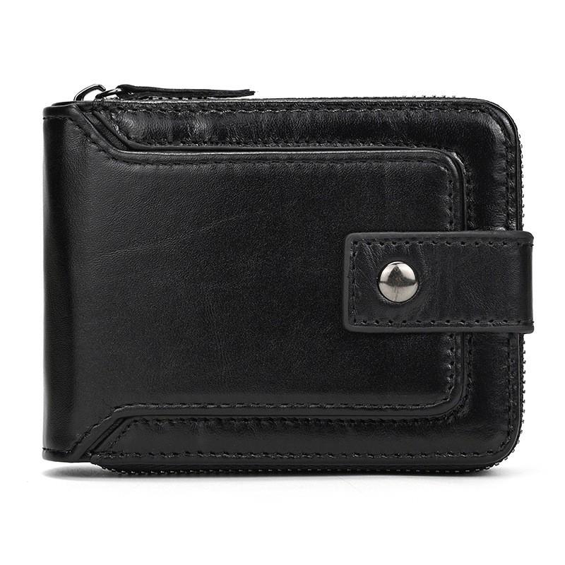 Leather Short Wallet Multi-Card Zipper Wallet For Men And Women Cowhide Wallet With Change Bag Wallet