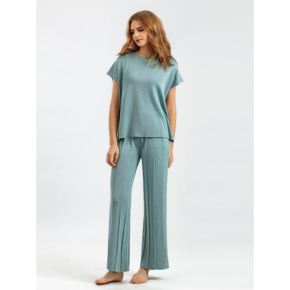 GMXIA Casual Women's Summer Solid-color Sleeveless Vest, Knitted Sweater, Wide-leg Pants, Large-sized Ice Silk Suit