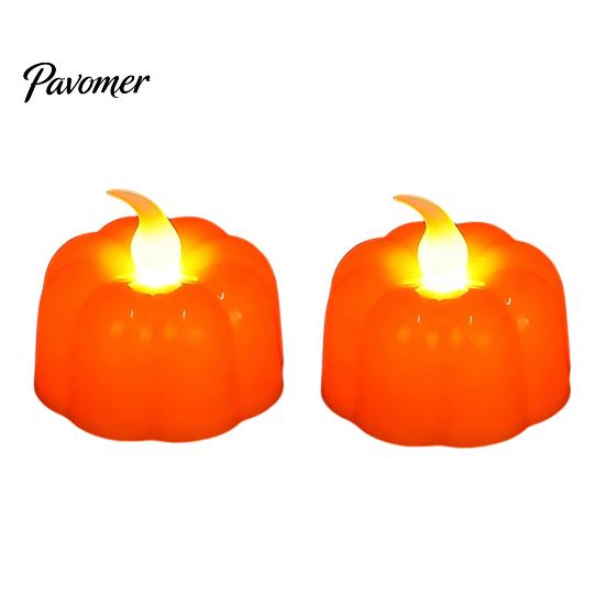Reusable Holiday Scene Decorations 2Pcs Halloween Pumpkin Flameless Candles, Battery Operated LED Candle, Decorative Candles Atmosphere Lighting