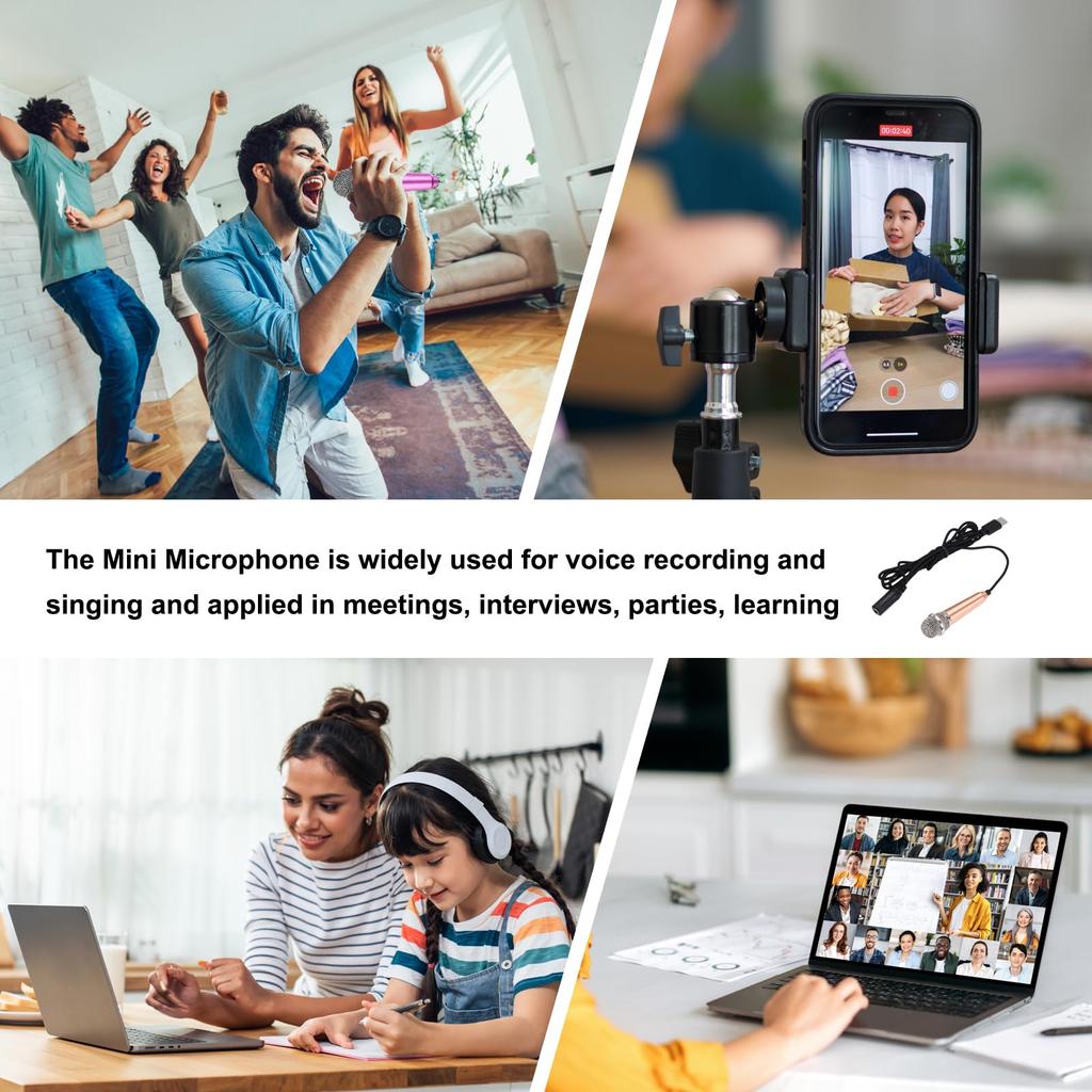 Uxcell Mini Compact Microphones for Hot and Pack of 4 Microphones, Phones, Type-C, Recording, Gold, Silver, Pink, Blue,