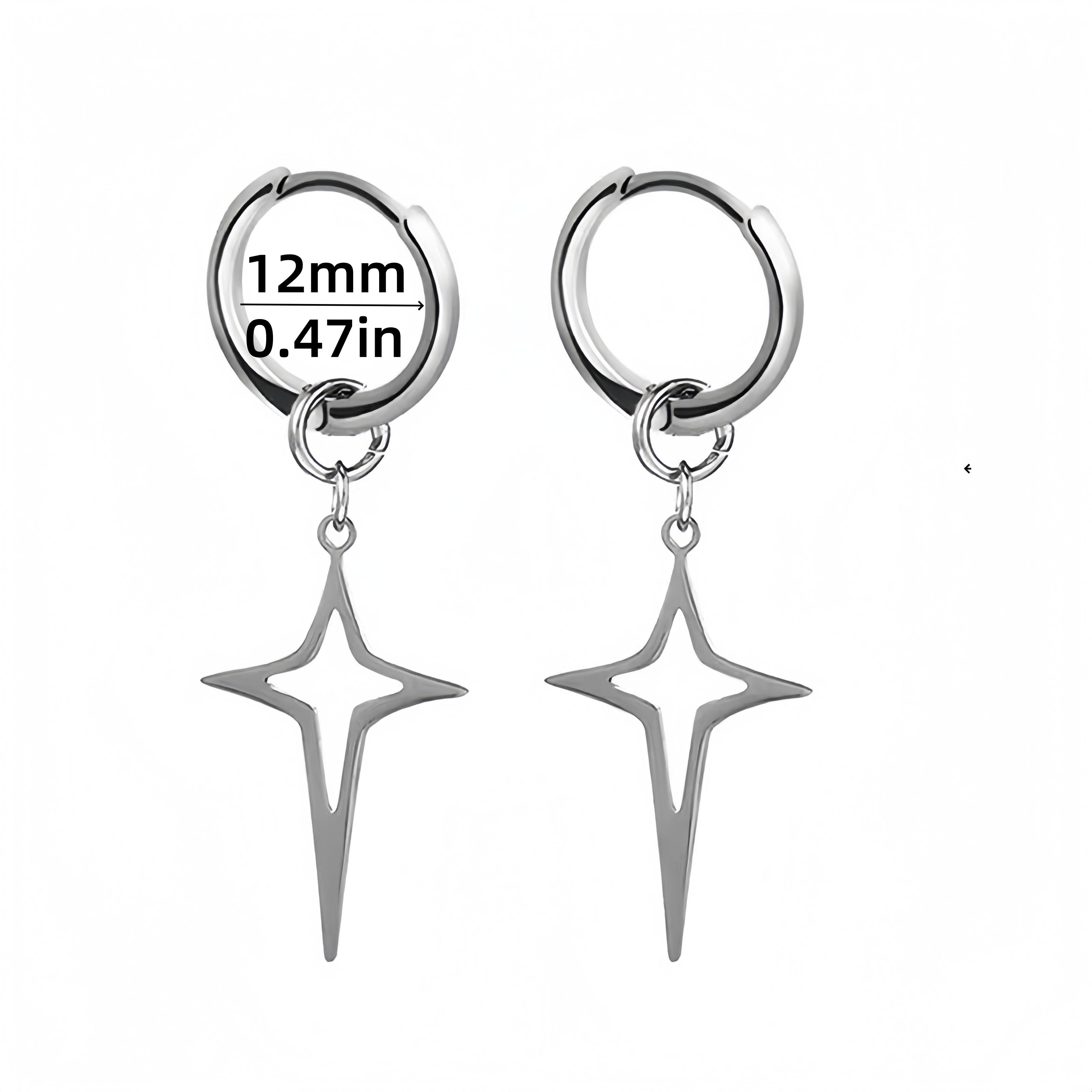 

1Pair Cross Star Stainless Steel Black Dangle Pendant Punk Hanging Drop Earring for Man Leaf Feather Piercing Ear Y2K Jewelry
