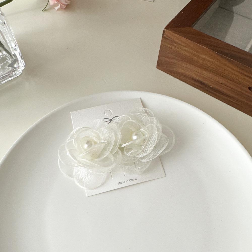 Temperament Elegant Flower Bridal Hairpin Luxury Camellia Bride Hair Clips Pearl White Wedding Headwear Hair Jewelry