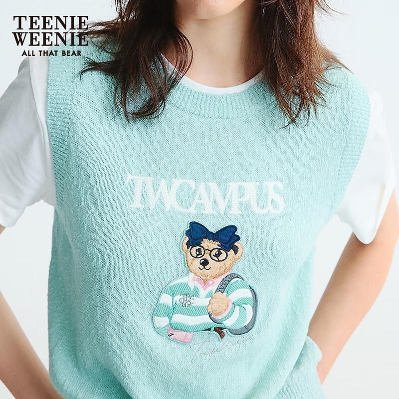 Teenie Weenie Women's Bear Patchwork Short Sleeve Knit Sweater