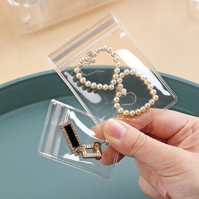 Transparent Jewelry Pouches Clear PVC Jewelry Zip Bag Earring Necklace Dust Display Storage Bag Anti-Oxidation Travel Packaging