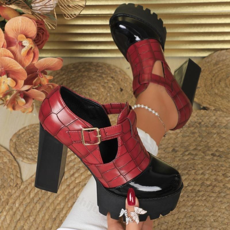 

Fashion Elegant Deep Mouth Coarse Heel Casual Single Shoes for Women s 2025 Autumn New Color Blocked Fashion Comfortable Versatile Pumps 36 бордовый