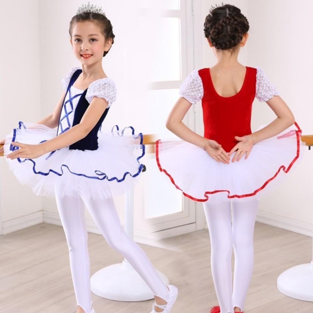 Puff Sleeves Ballet Costume Dress Cross Ribbon Kids Ballet Tutu Skirt  Ballet Performance