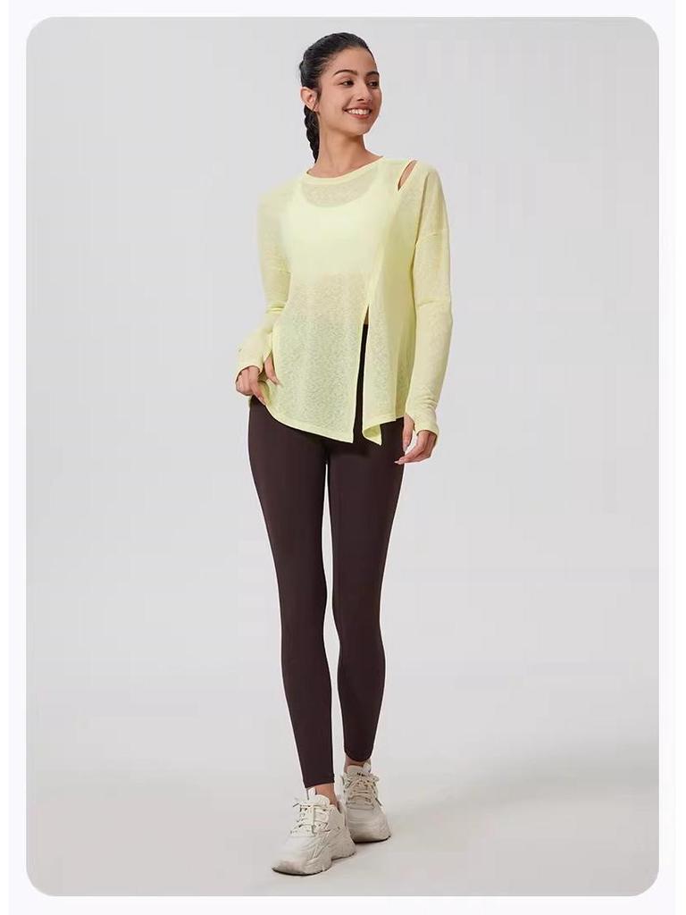 Women's Loose-Fit Breathable Sun Protection Yoga Top with Buttocks Coverage and Long Sleeves
