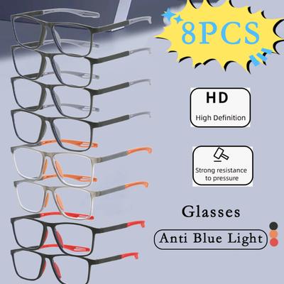 8PCS New Trendy Anti Blue Light Reading Glasses TR90 HD Portable Outdoor Sports Glasses for Middle-aged and Elderly People