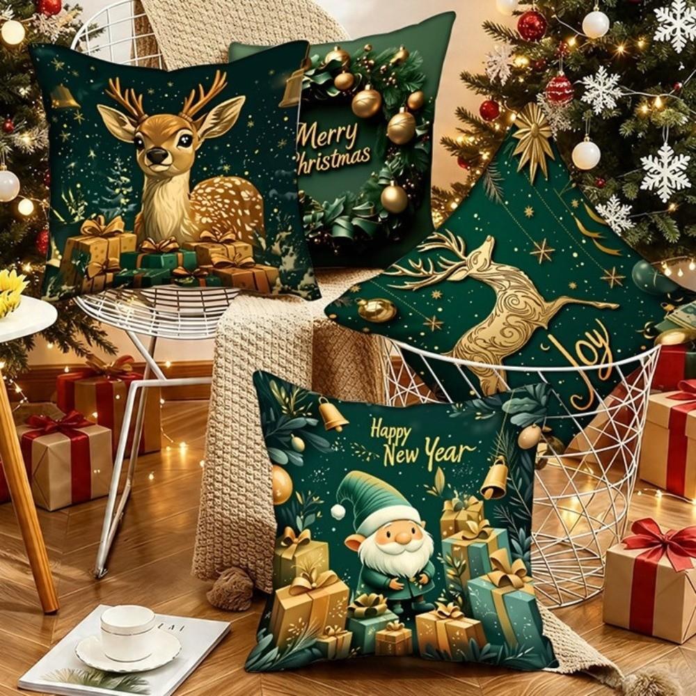 Santa Claus Throw Cushion Case Christmas Tree Santa Pillow Cover Living Room Sofa