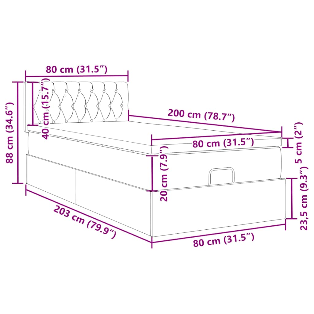 Ottoman Bed with Mattress Taupe 80x200 Cm Fabric