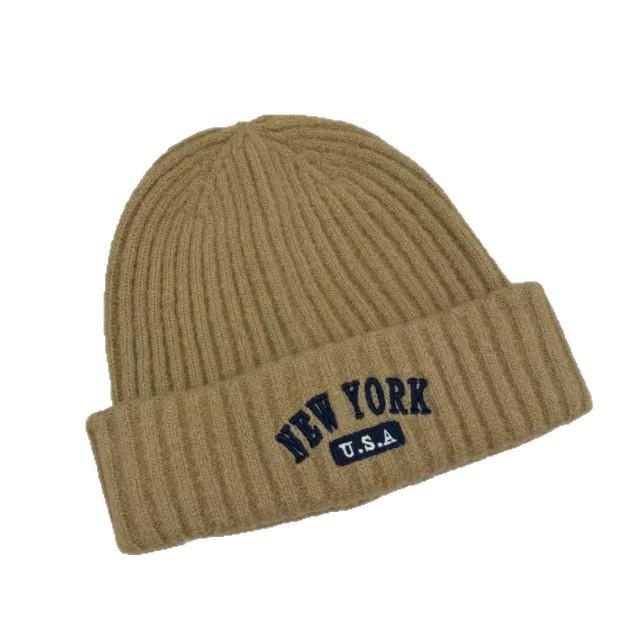 American retro letter embroidery knitted hat children's autumn and winter warm versatile cold hat showing face small wool hat male trend