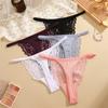 FINETOO Lace Thong for Women Seamless Lingerie Ice Silk Underwear T-back Panty