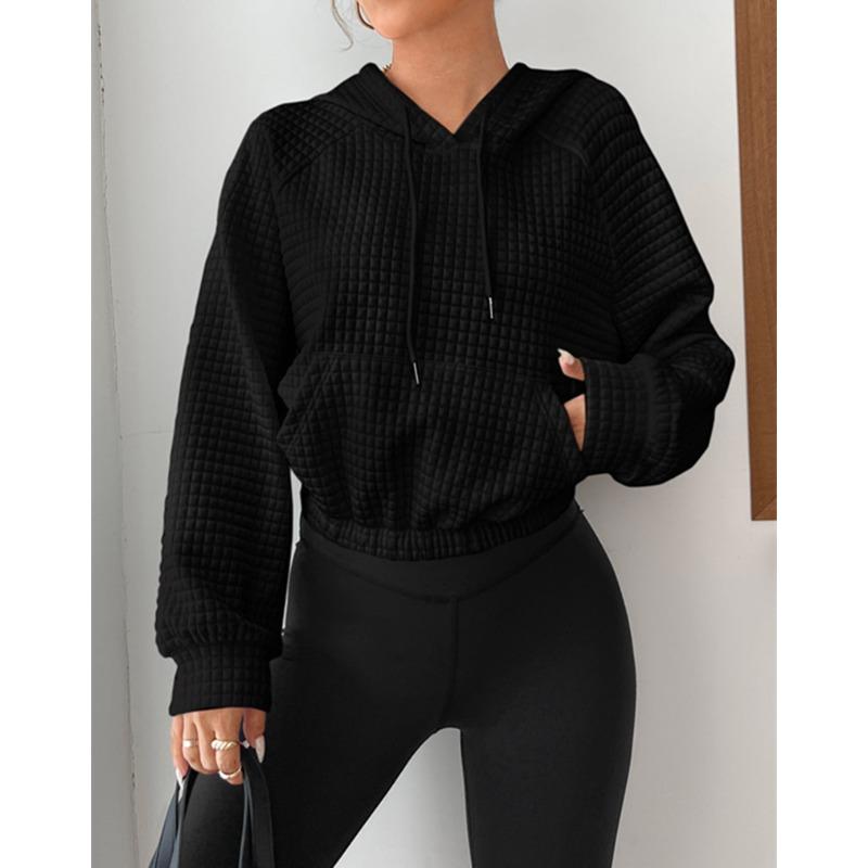 GMXIA Commuter Spring Loose Pullover Hooded Long Sleeve Patchwork Waffle Hoodie Woman