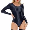 Womens Long Sleeve Leotard Glossy Bodysuit Stretchy Fitness Wear Nightclub Outfit Seamless Performance Wear