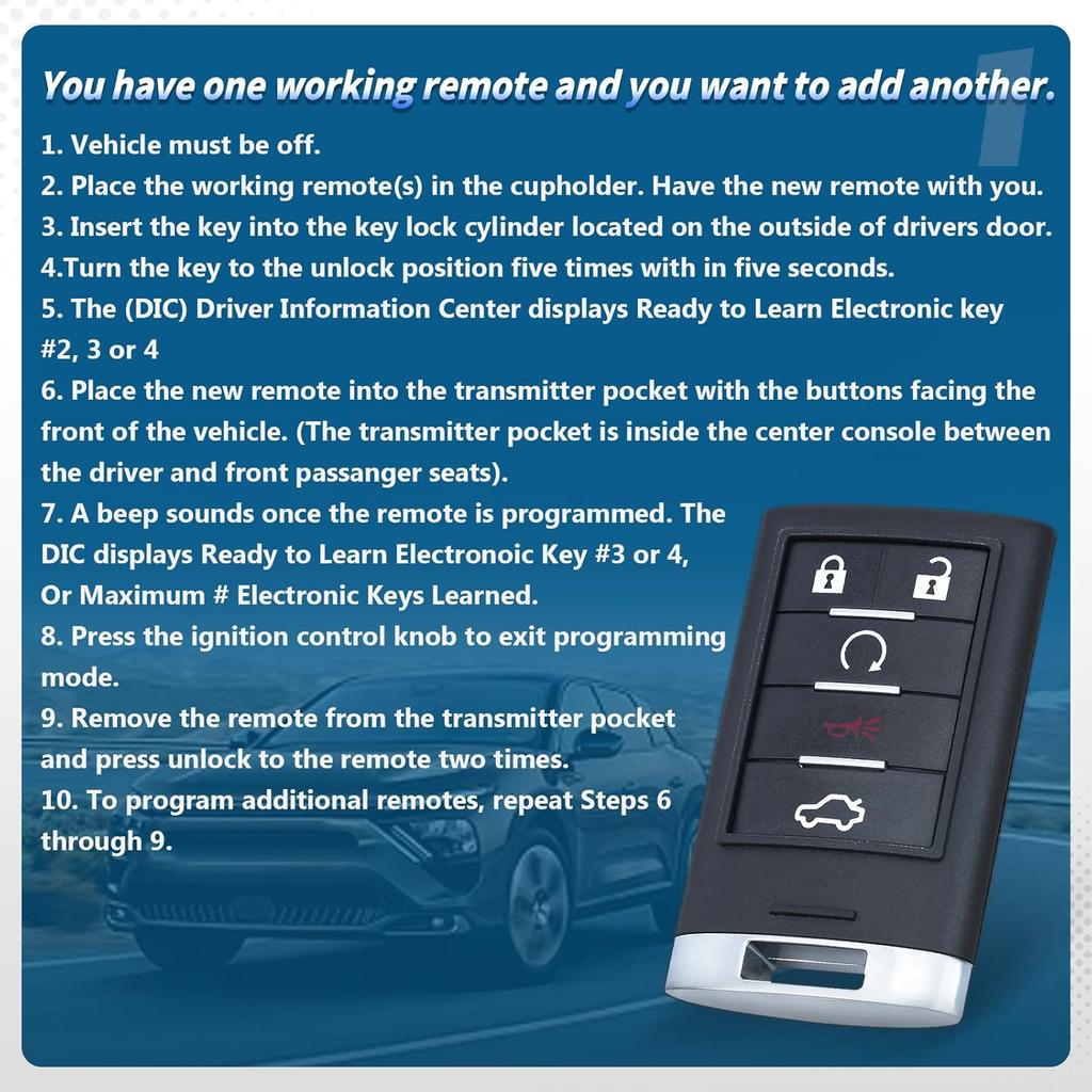 Keyecu Replacement Smart Remote Key Fob 5 Button for Cadillac STS CTS 2008-2013
