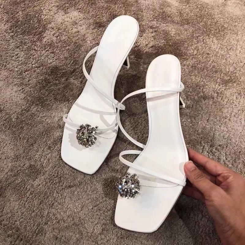 

Fashion 2025 Hot Sale Ladies Shoes Set of Toes Women s Slippers Fashion Crystal Dress Slippers Women Summer Solid Best Seller High Heels 39 белый