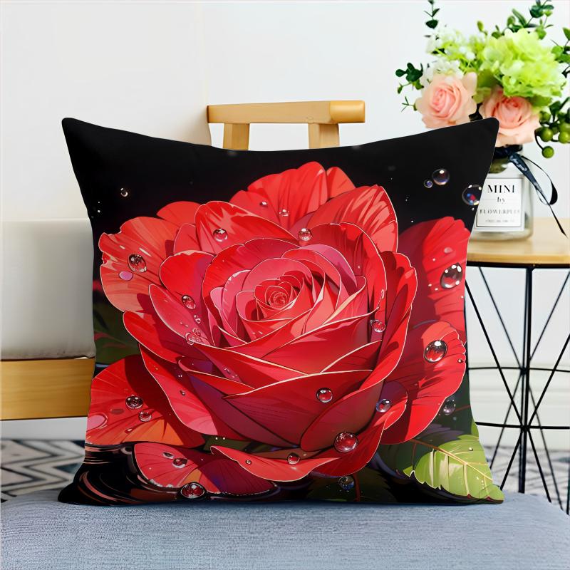 Cartoon Style Rose Pillowcase Dormitory Decoration Office Living Room Home Pillowcase